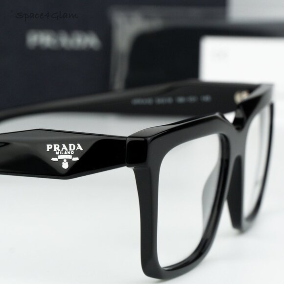 BRAND NEW Prada PRA19V 16K1O1 Black Square Demo Women Eyeglasses - Picture 4 of 8